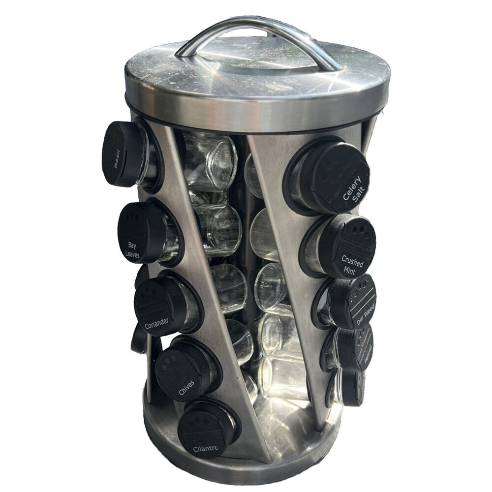 Kamenstein 20 Jar Revolving Stainless Steel Black Spice Rack Kitchen Chef Cook